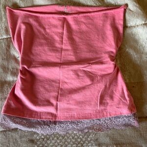 Pink Lace Trim Tube Top